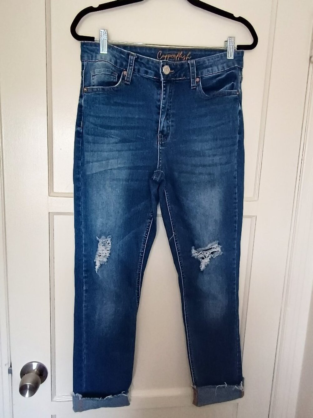 Copperflash Distressed Mid Rise Jeans Blue Wash Size 10